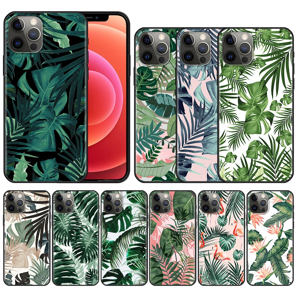 

Smartphone Case For Apple iPhone 11 13 12 Pro Max Mini X XS XR 6 6S 7 8 Plus 5 5S SE(2020) Cover green leaf