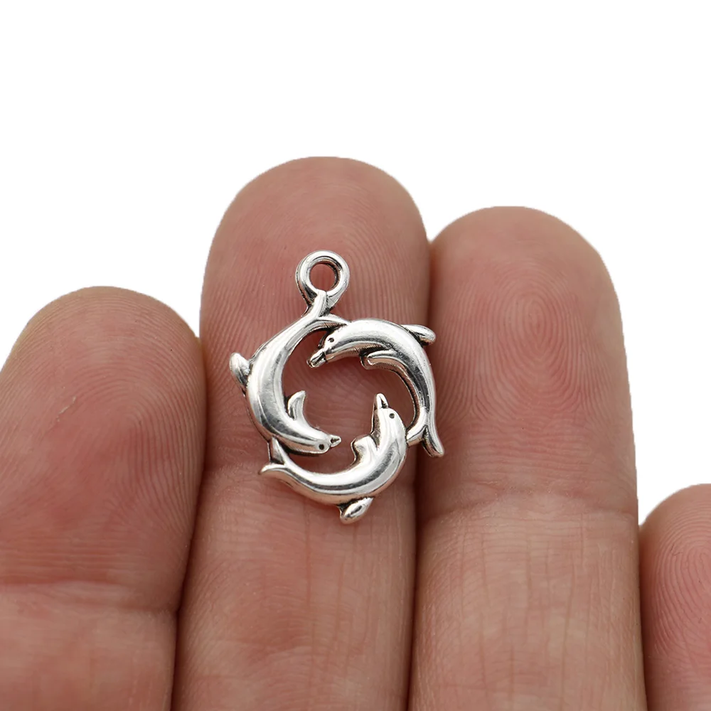 10 шт. тибетские посеребренные Подвески с дельфинами для изготовления браслетов