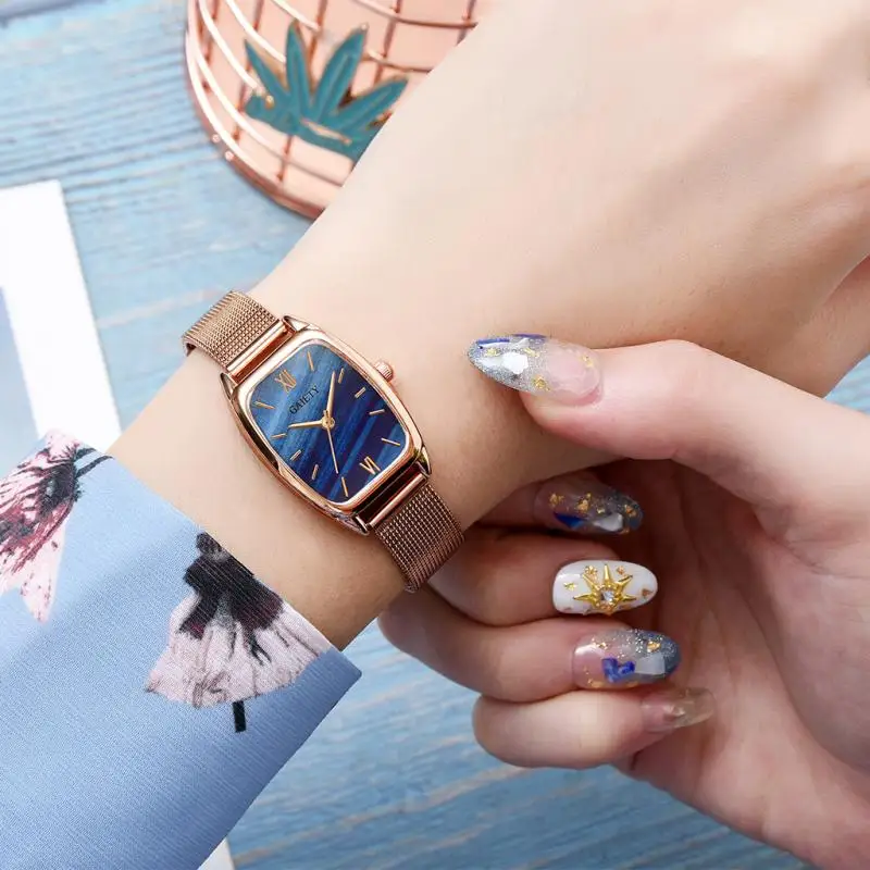 Часы женские повседневные кварцевые с сетчатым браслетом золотого цвета|Женские