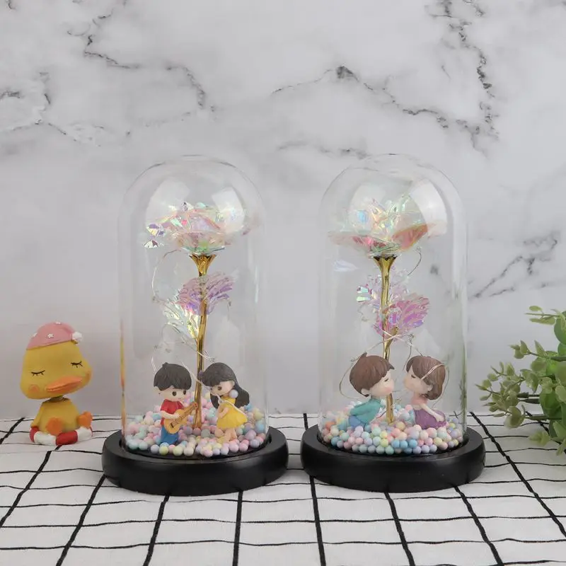 24K Фольга Золотая Милая Роза в стеклянном куполе светодиодный светильник кой для