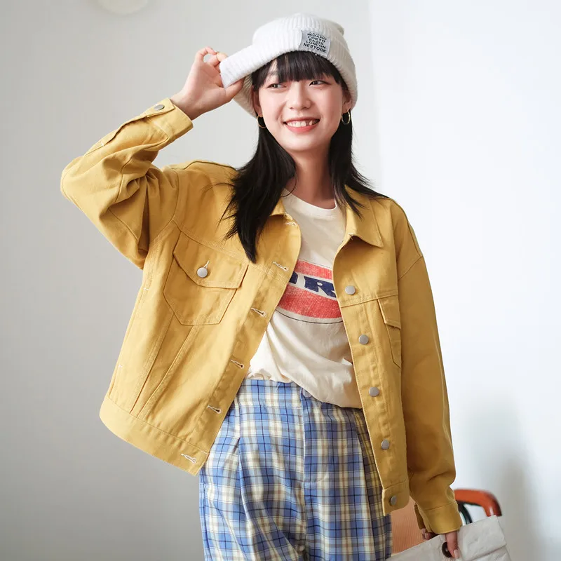 

Куртка женская джинсовая с длинным рукавом, Модный жакет из денима в стиле Харадзюку, свободная верхняя одежда на одной пуговице, зеленый, ж...