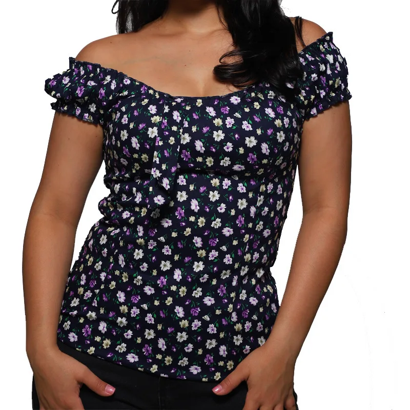 Женская Винтажная Футболка JLI MAY с открытыми плечами цветочным принтом и пышными