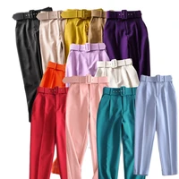 12 candy colors 2021 pants women business high waist work wear leggings ol office lady design slim fitness pencil trousers belt