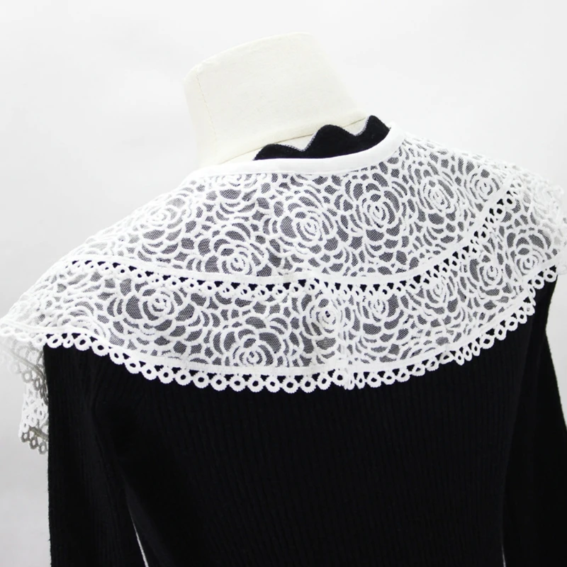

Women Floral Lace Fake Collar Shawl Snap Button White Half Shirt Dickey Capelet XX9D