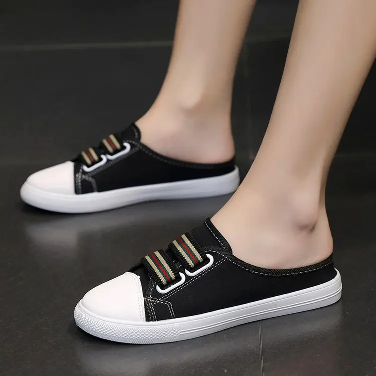 

Женские холщовые туфли Heelless, летние полуэластичные шлепанцы на плоской подошве, модный дизайн 2021