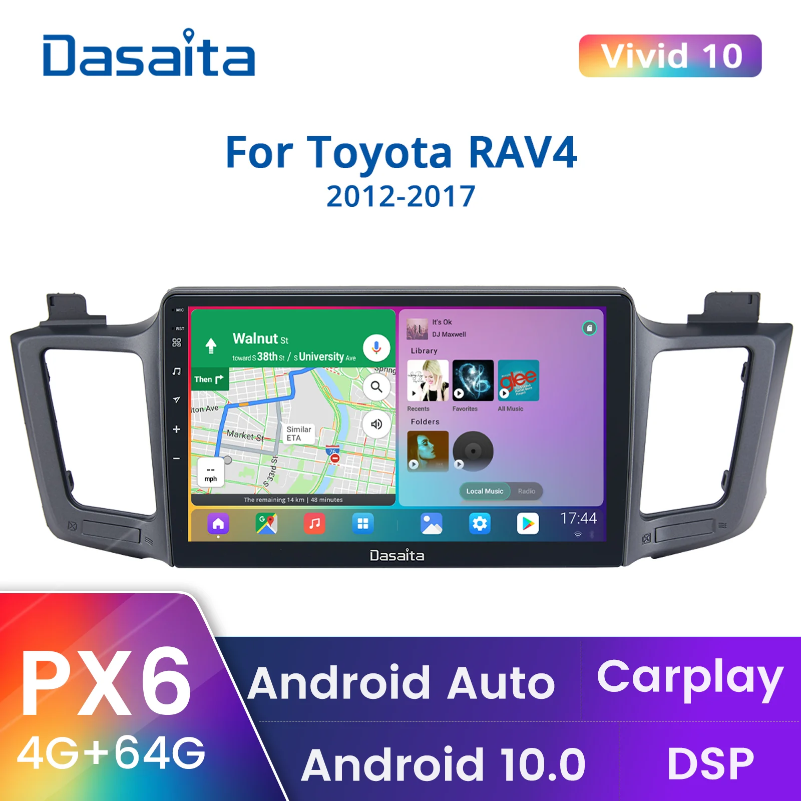 

Dasaita 10.2" IPS 1 Din Android 10.0 Multimedia Car Radio for Toyota RAV4 2014 2015 2016 USB 4GB RAM GPS 1280*720 Carplay DSP