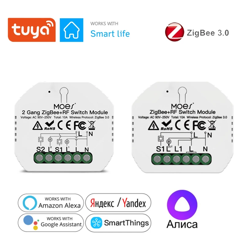 

Tuya ZigBee 3.0 Smart Light Switch Relay Module 1/2 Gang Smart Home Automation Modules For Alexa Google Home Yandex Alice