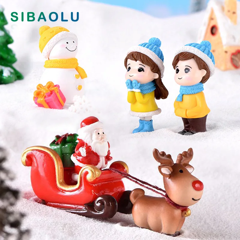 

Christmas Santa Claus Sled Deer Tree Figurine Doll House Home Decor Miniature Fairy Garden Decoration Accessories Modern Statue