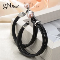 gn pearl leather rope bracelets 18cm 19cm gnpearl genuien 10 11mm natural freshwater pearl fine jewelry for women gifts