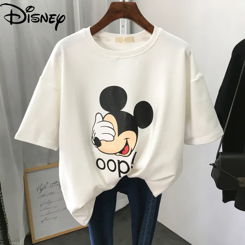 

Disney Fashion Ladies Summer Comfortable Loose Pure Cotton Wild Short Sleeve Simple Cartoon Mickey Mouse Fresh T-shirt