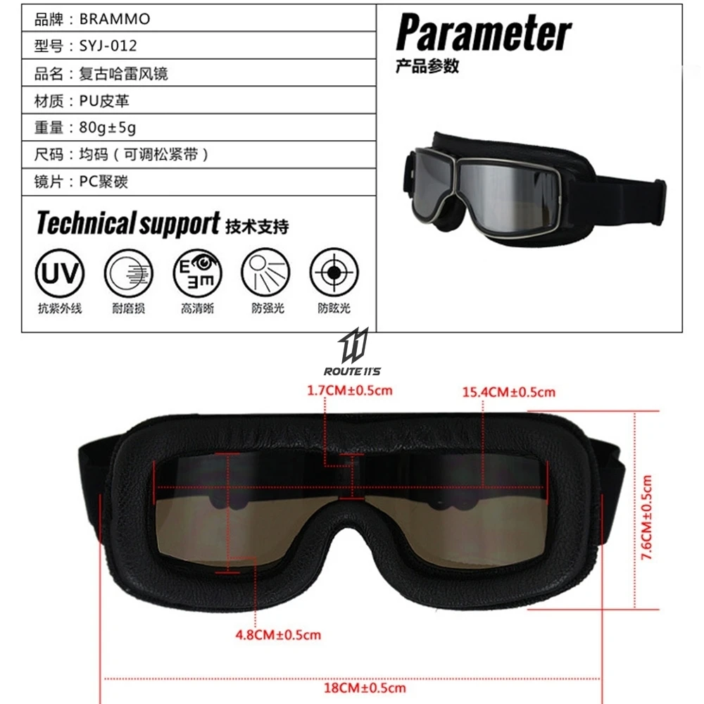 

Motocross Glasses Helmet Goggles Leather Rider Outdoor Glasses UV Protection Adjustable Size Wear Myopia Glasses Sunglasses