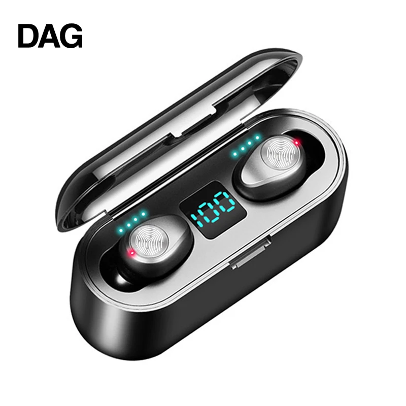 DAG F9 беспроводные наушники Bluetooth 5,0 TWS гарнитура Hi-Fi мини в уши светодиодный дисплей с 2000 мАч power Bank гарнитура с микрофоном