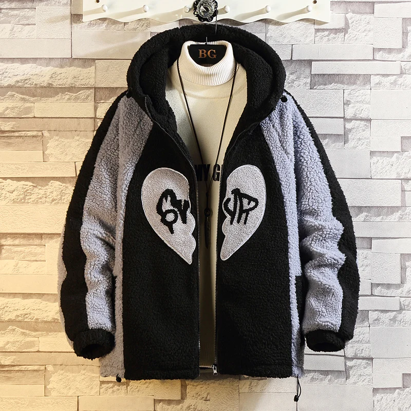 

Bomber 2022 Winter Zip Up Jacket Print Men'S Thick Warm Wool Fleece Teddy With Hoodies Oversize 5XL Coat Streetwear Outside