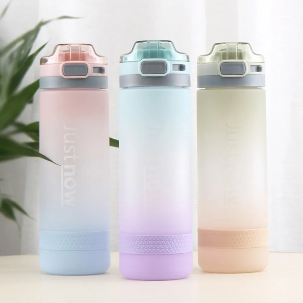 

600ML Matte Water Bottle With Bounce Cover Leakproof Cup For Outdoor Sports Frosted Plastic Cup With Straw Scale Gradient Color