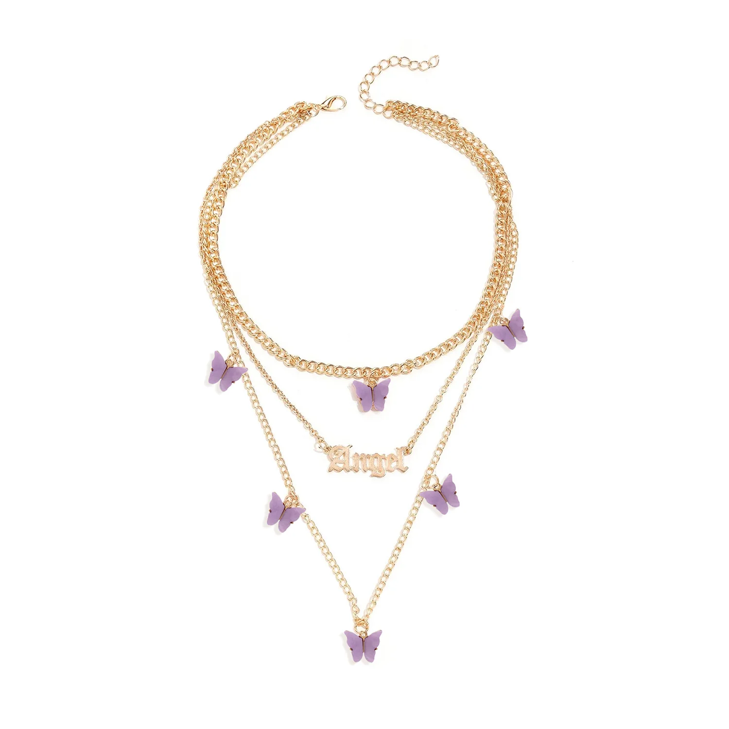 

European Alphabet Fashion Necklace Women Popular Alloy Butterfly Angle Letter Layers Clavicle Chain Necklaces Jewelry For Girls