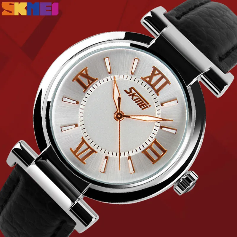 SKMEI роскошные часы женские кварцевые Топ бренд кожаный ремешок модные платья