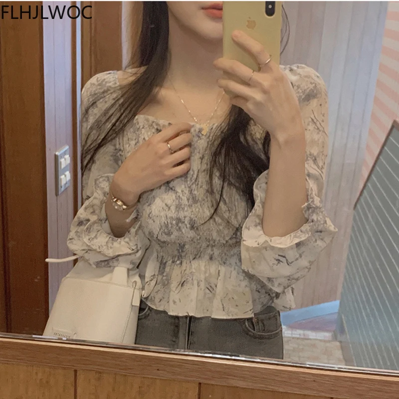 2021 весенне летние корейские шикарные топы Blusas модные Flhjlwoc дизайнерские короткие