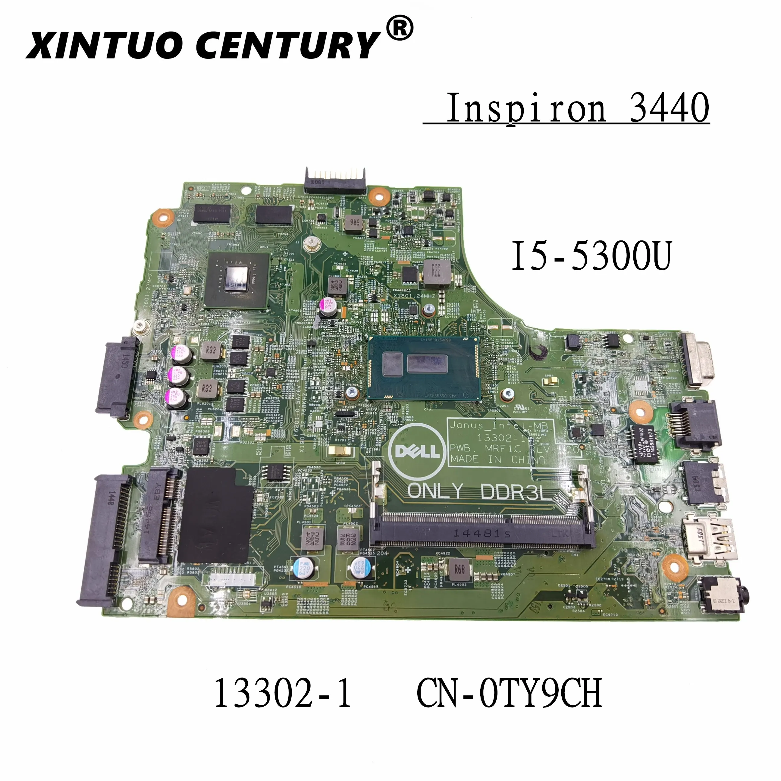 

High quality For 3440 CN-0TY9CH 0TY9CH TY9CH Laptop motherboard 13302-1 With SR23X I5-5300U CPU 100% working well
