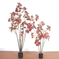 130cm artificial bauhinia fake trees simulation potted decor bonsai red leaf flower for home living room ornaments plastic plant