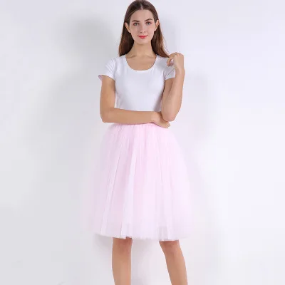pink 7 слоев 60 см Тюлевая юбка женская летняя трапециевидная юбка миди юбки женские Высокая талия плиссированные юбки в складку для женщин школьная Солнцезащитная юбка - Цвет: pink
