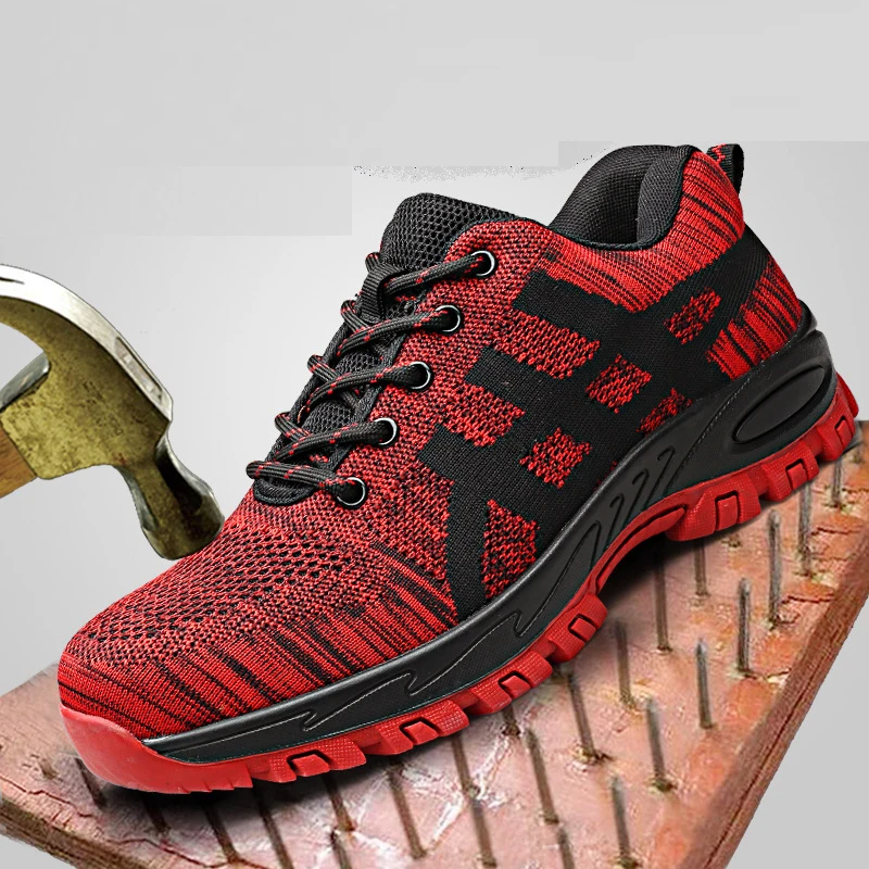 Мужские рабочие ботинки со стальными вставками дышащие с защитой от пирсинга и