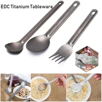 edc camping tool portable environmental outdoor picnic accessories titanium tableware cutlery fork long handle spoon