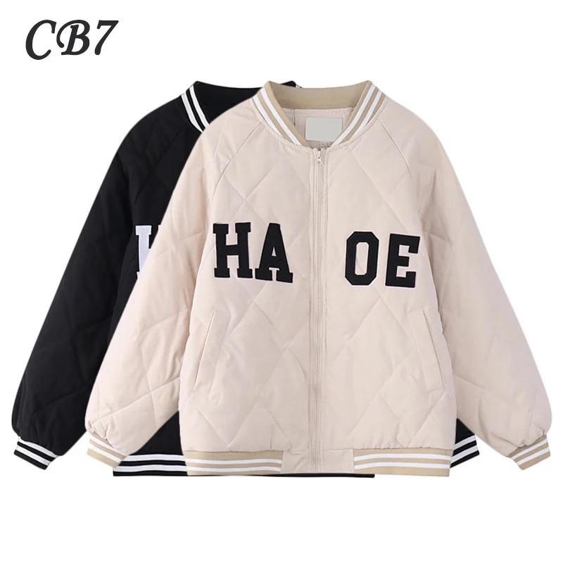 

Зимние куртки для женщин, американская бейсбольная форма, теплые пальто, свободное короткое пальто, хлопковое Женское пальто