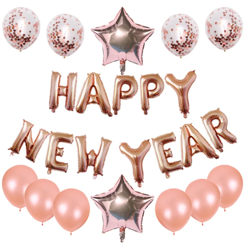 

Новый счастливого Нового года набор воздушных шариков с цвета розового золота с новым годом шар с алюминиевой пленкой посылка вечерние укр...