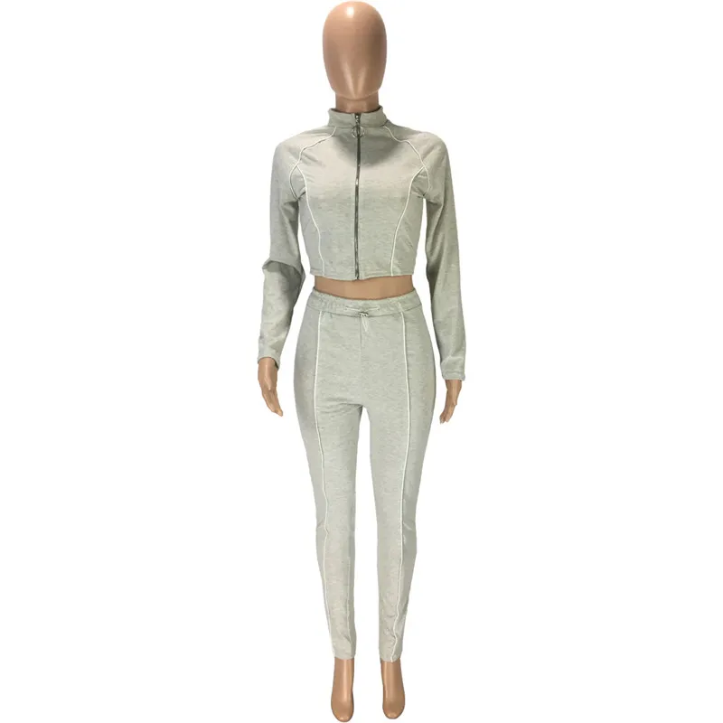 

Two Piece Outfits for Women Zipper Slim Tops Stretch Pants Joggers Sweat Suits Contracted Fashion Clothes Wholesale Dropshipping
