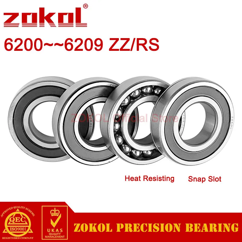 

ZOKOL 6200 6201 6202 6203 6204 6205 6206 6207 6208 6209 Z ZZ RS 2RS N Deep Groove ball bearing Snap Slot Heat Resisting bearings