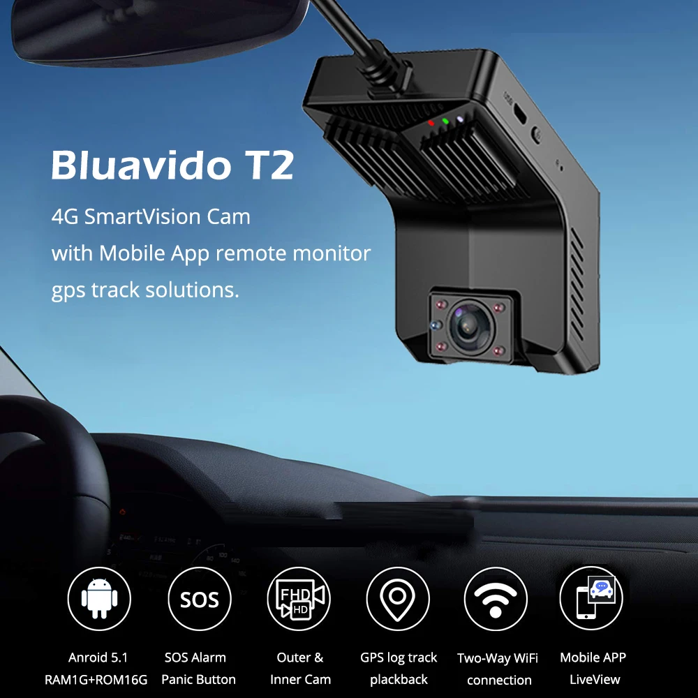 Скрытый Автомобильный видеорегистратор Bluavido 4G FHD 1080P с ИК ночным видением