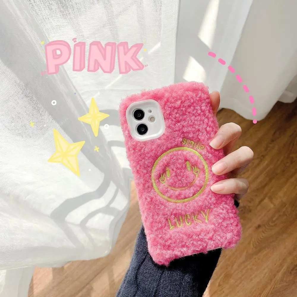 

Plush Smile Face For iPhone 12 Pro MAX Mini XR X 8 7Plus Case mobile phone accessories For iPhone11Pro max XSMAX Protector Cover