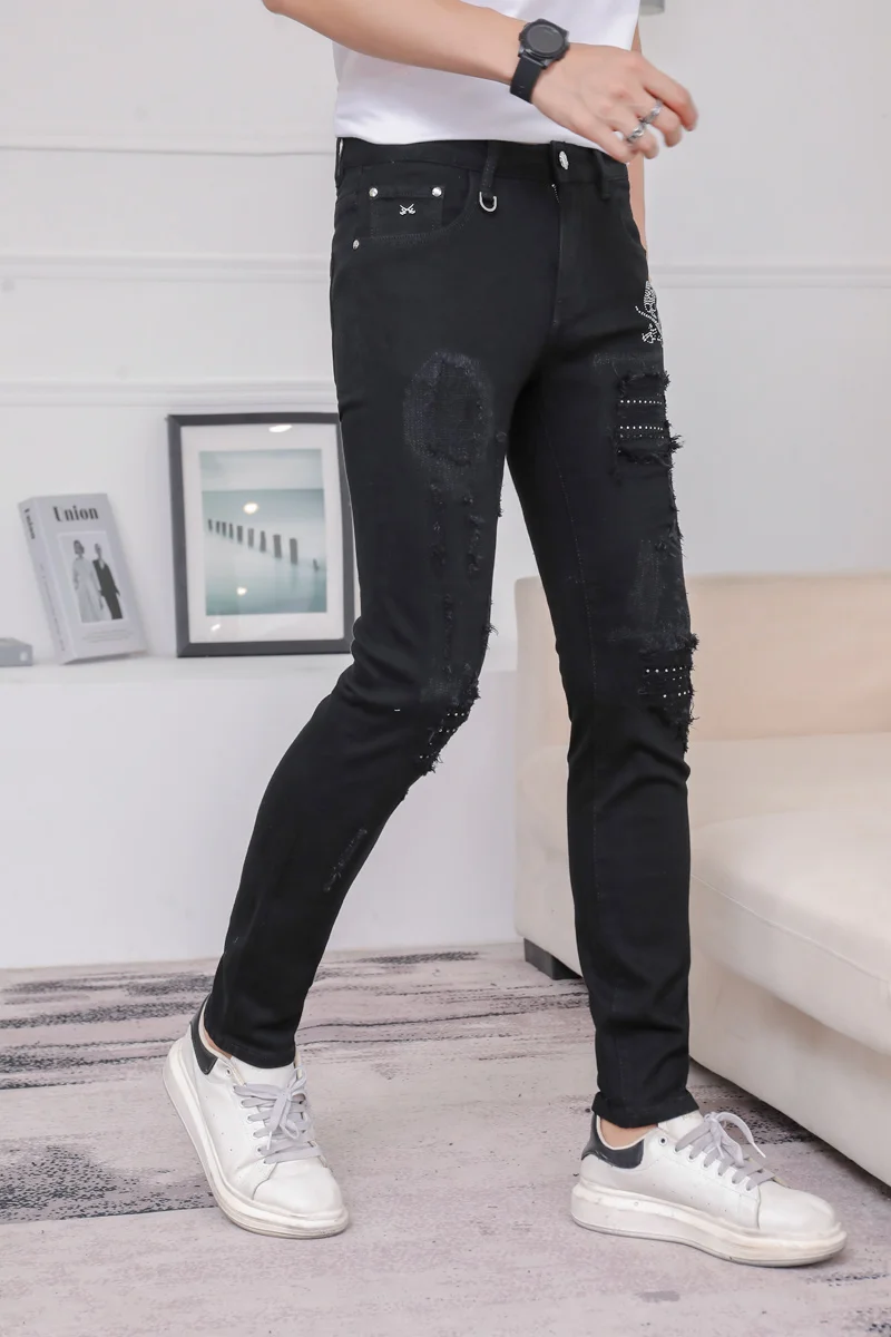 

Black High Quality Skull Jeans European Criminal D2 Italian Brand Jeans Elastic Jeans Fit Jeans Denim Pants Zipper Pencil Pants