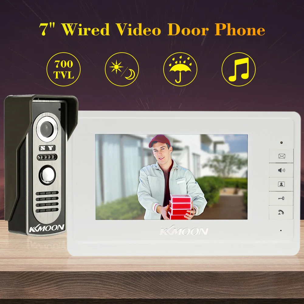 

KKmoon 7 Wired Video Door Phone System Visual Intercom Doorbell with 1*800x480 Indoor Monitor + 1*700TVL Outdoor Camera