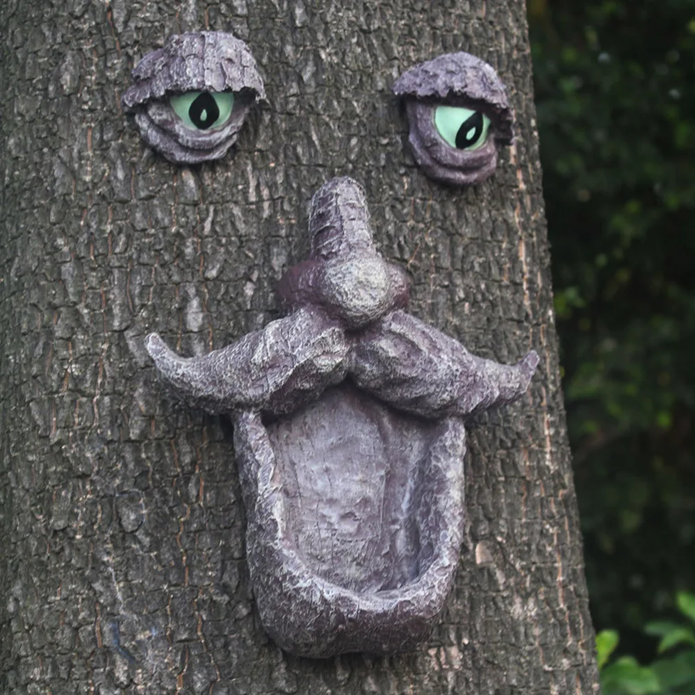 

1 Set Tree Face Bird Feeder Outdoor Old Man Tree Face Sculpture Garden Decor
