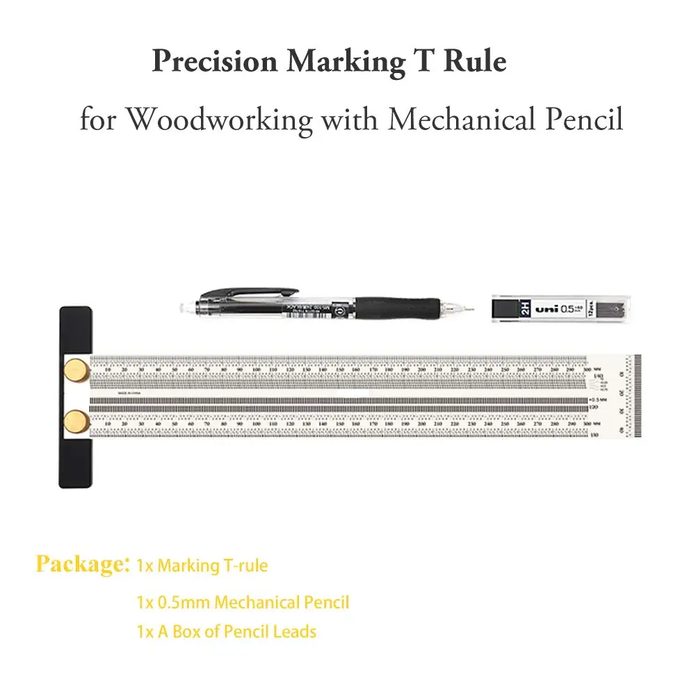 

Ultra Precision Marking Ruler Stainless Steel Protractor Ruler T-type Woodworking Ruler Woodworking Measuring Tool With Pen