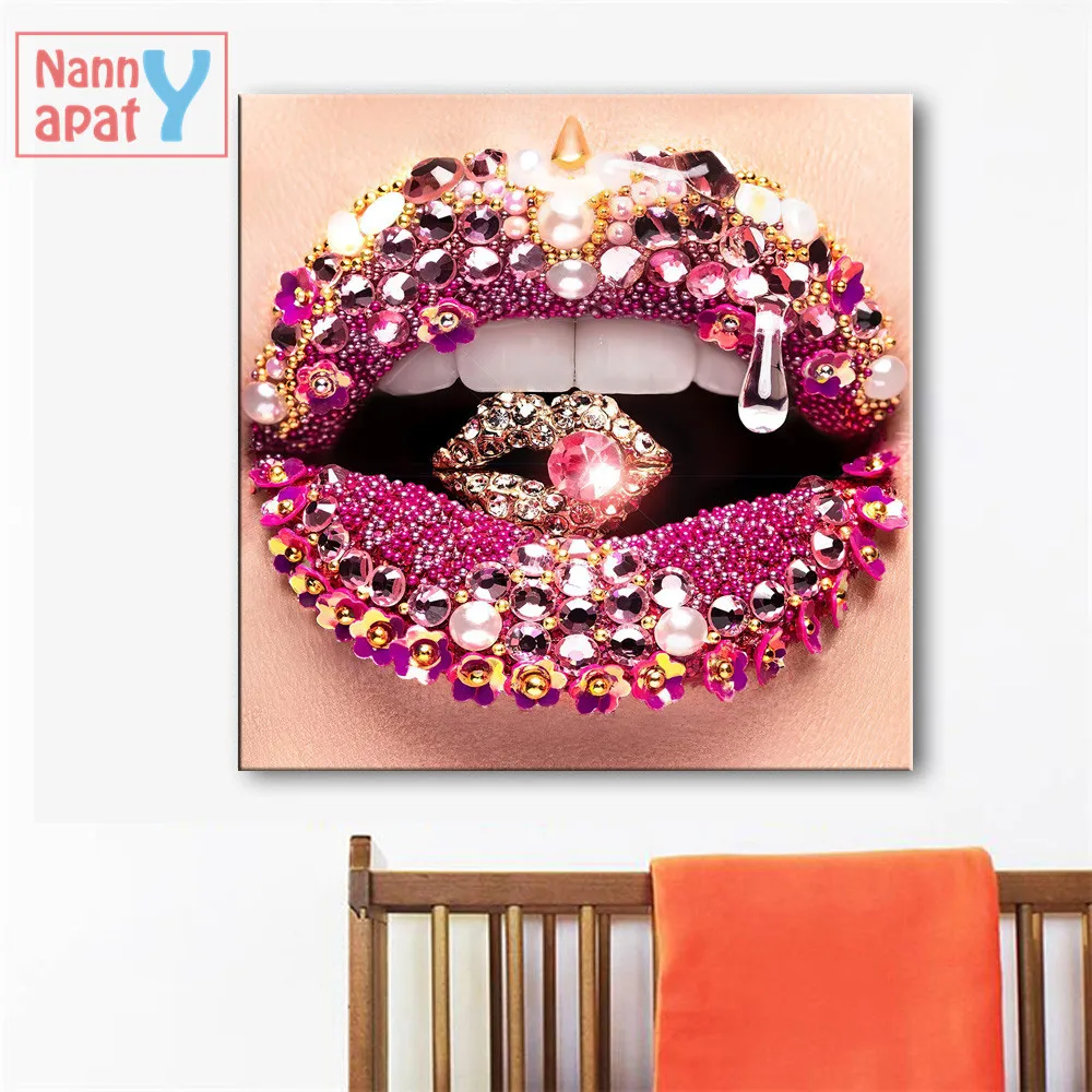 

Nordic Gold Diamonds Sexy Lips Canvas Painting Art Posters And Prints Wall Canvas Picture For Living Room Home Decor