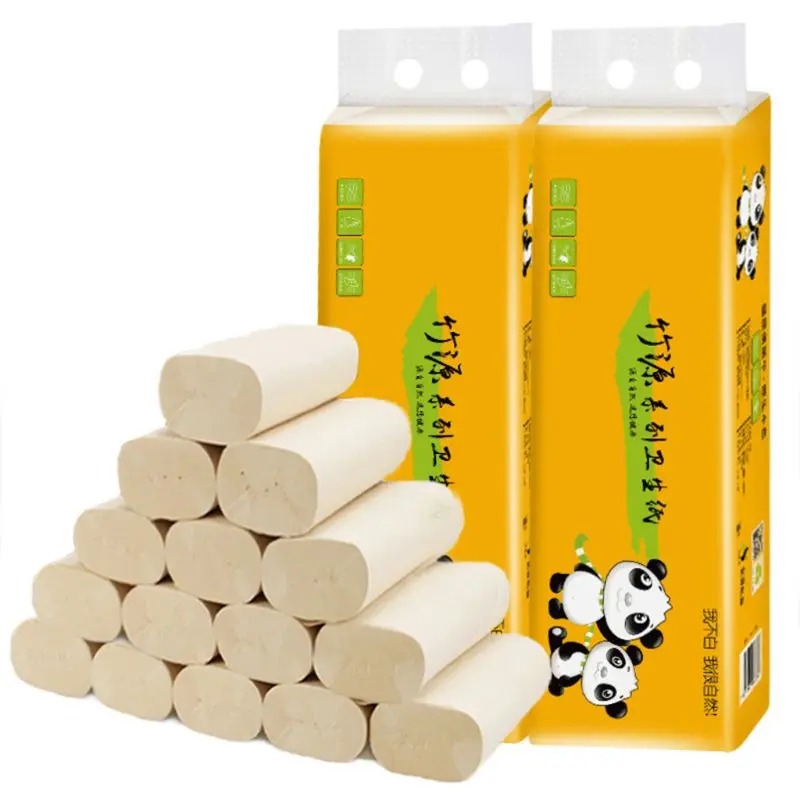 

12 Rolls Natural Bamboo Pulp Toilet Paper Towels 4 Layers Thickened Biodegradable Bath Tissue Eco Friendly