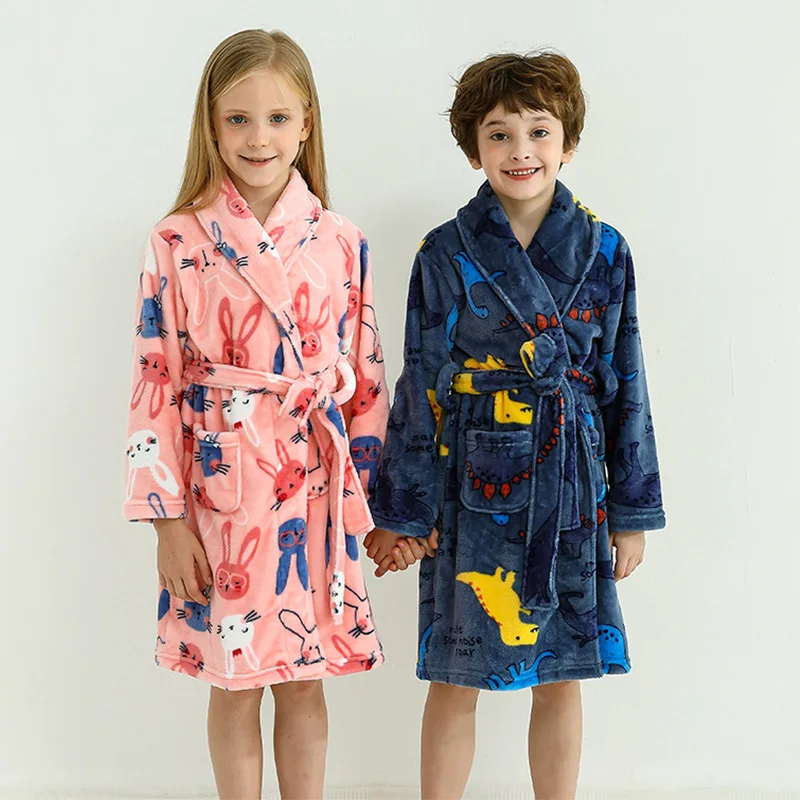 

Детский халат, Мультяшные детские пижамы для девочек, одежда для сна из фланели для мальчиков, толстовки, ночная рубашка, Осень-зима 2021, дома...