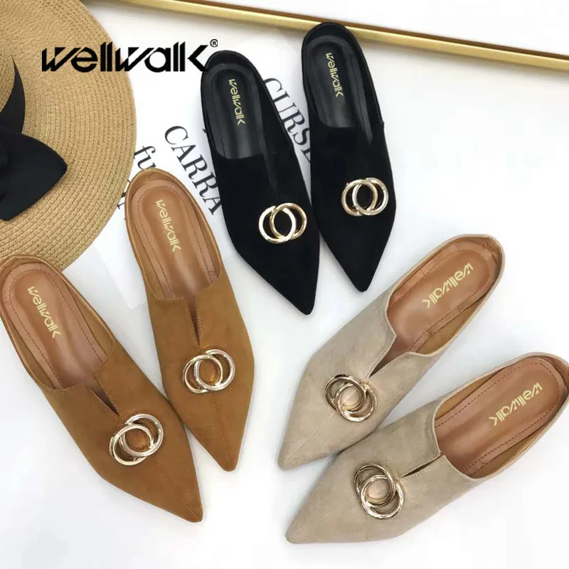 Осенняя обувь женские меховые тапочки с острым носком шлепанцы Роскошная