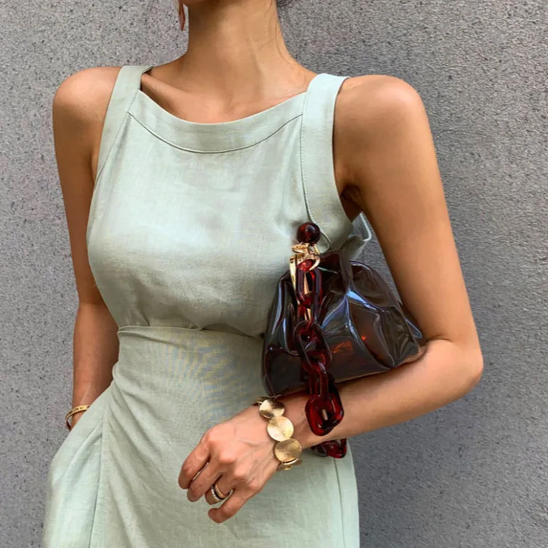 

Cotton Linen Xiaojian Normcore Style Solid Bandage Cloth Dress Lace-up Waist Hugging Sleeveless Slit Slim Fit Strap Dress Summer