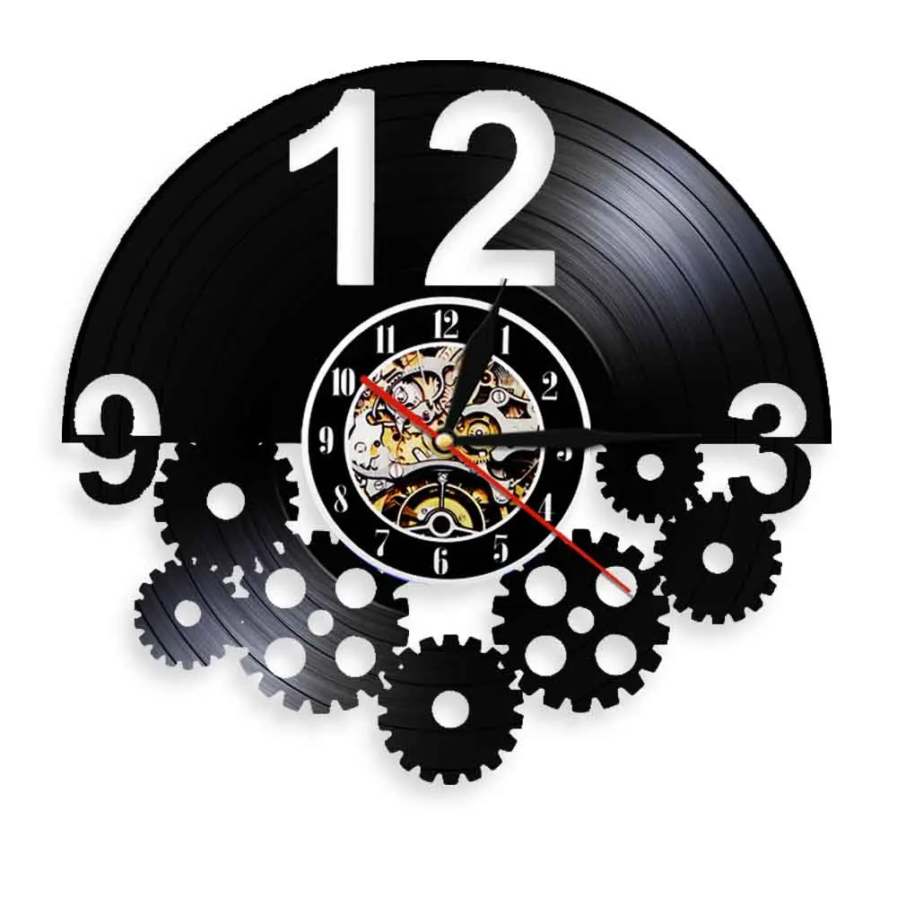 Steampunl Gears Vinyl Record Wall Clock Retro Decorative Wall Clock 3D Art Wall Decor Handmade Noiseless Unique Gift For Her Him