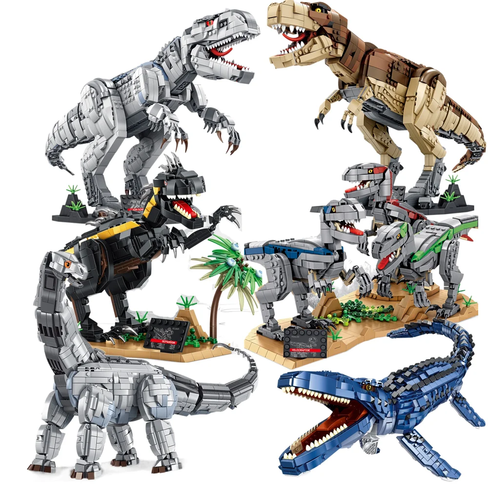 Jurassic Park Indominus Rex Dinosaurs World Building Blocks Mosasaur T-Rex Dragon Model Bricks Kids Toy Birthday Gifts For Boys