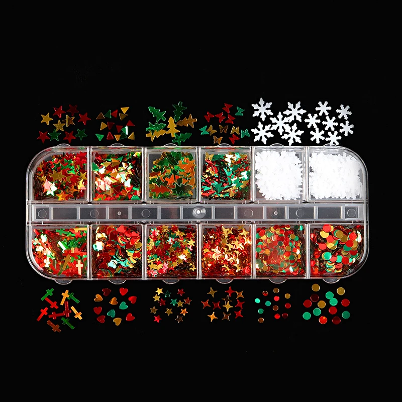 Merry Christmas Nail Sequins Glitters Art Decoration Manicure Design Laser Snowflake Xmas Tree Butterfly Starlights Mixed | Красота и
