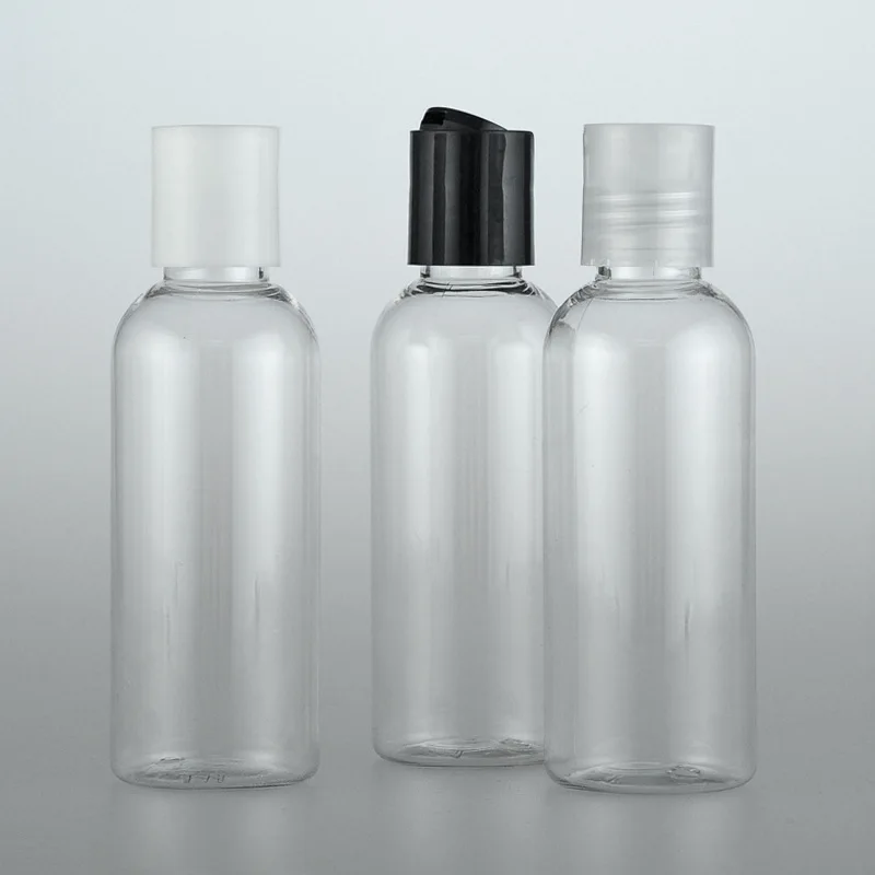 

5pcs 30ml/50ml/60ml/100ml Plastic Clear Cosmetic Bottles Disc Top Flip Cap Refillable Container For Shampoo Lotion Liquid Cream