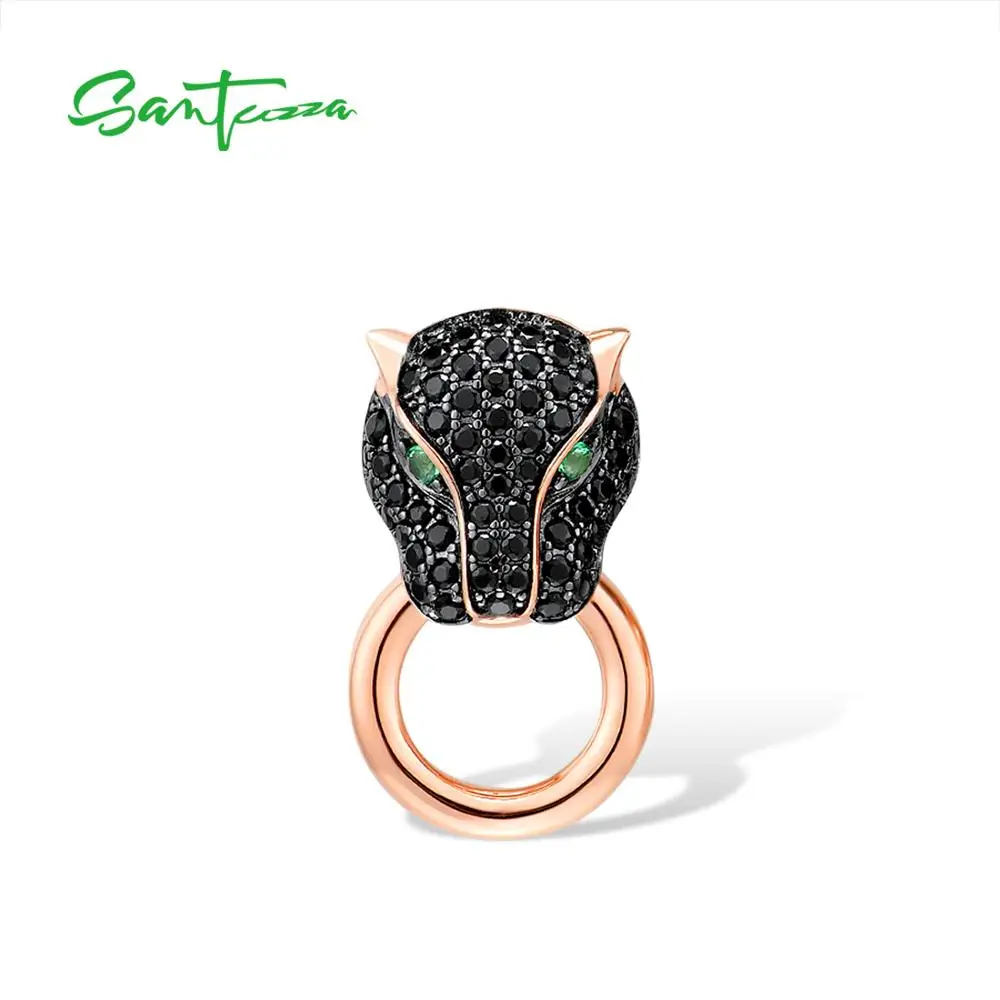 

SANTUZZA Silver Pendant For Women Genuine 925 Sterling Silver Sparkling Black Green Spinel Panther leopard Trendy Fine Jewelry