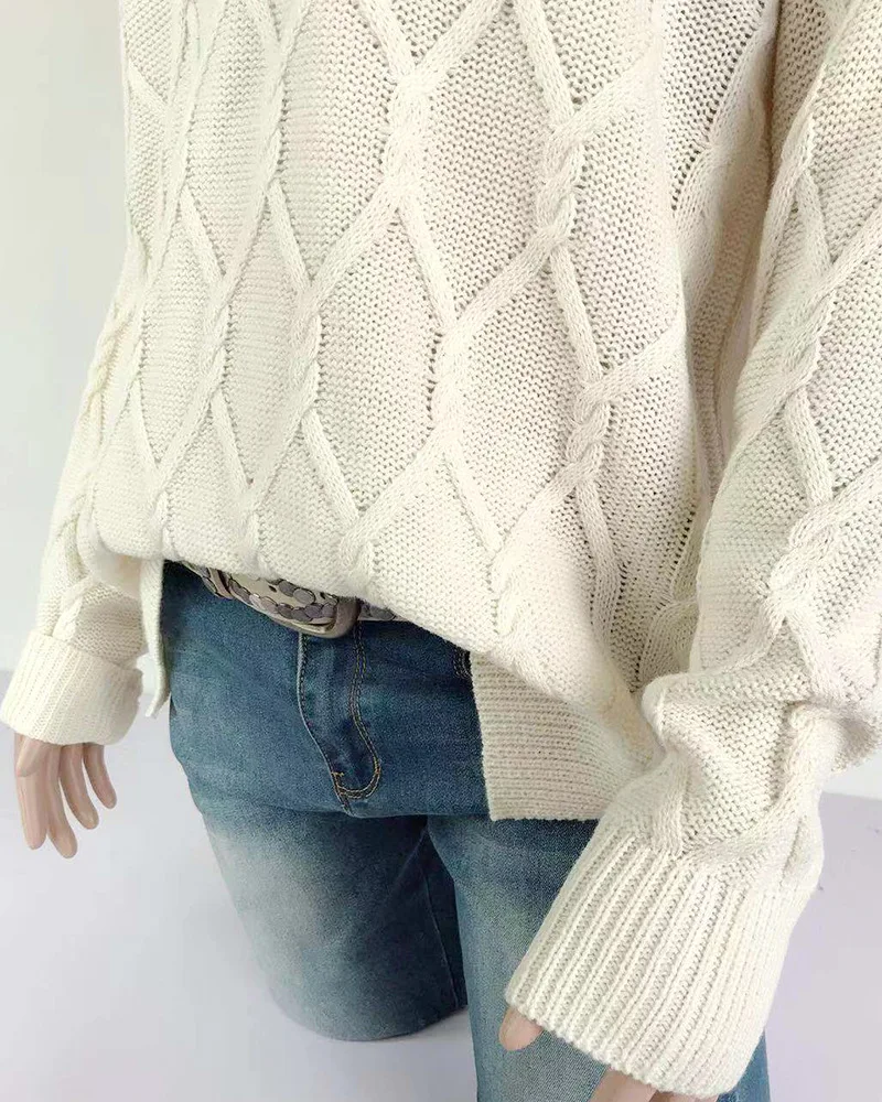Autumn 2019 Pullover knitted sweaters winter women Sweater female twist v-neck split fork sweater knit | Женская одежда