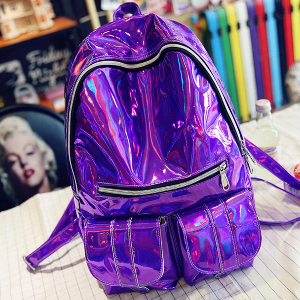 

New Arrival Laser Backpack WomenCasual Travel Bags Girls Rucksack PU Leather Holographic Knapsack School Bags for Teenage Girls