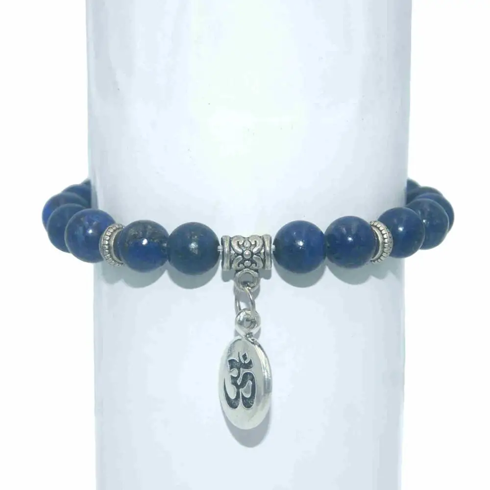 Lapis lazuli 8 мм натуральный камень Ом бусины лазурит Агаты бусины с тигровым глазом браслеты для женщин мужчин Йога чакра мала Шарм браслет ювелирные изделия - Окраска металла: Lapis lazuli