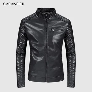Мужские кожаные куртки CARANFIER, зимнее пальто для мужчин, бархатная верхняя одежда, Байкерская мотоциклетная Мужская классическая военная тактическая куртка из искусственной кожи